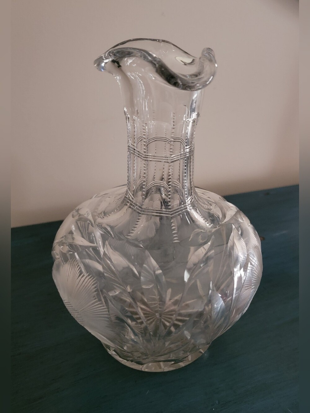 Vintage Cut Glass Decanter/Vase with Ruffled Rim-excellent condition